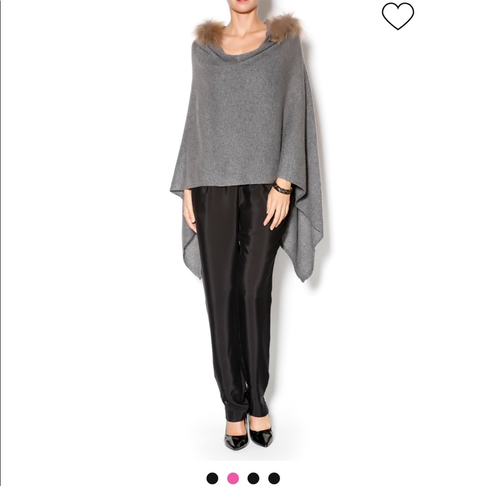 Minnie Rose Cashmere Poncho with Fur Trim